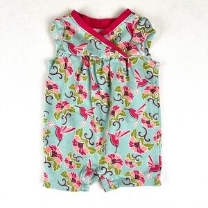 Tea Collection Floral Cap Sleeve Short Romper Onesie 0/3M Cotton Playwear